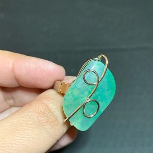 Green Stone Silver Wire Ring Adjustable